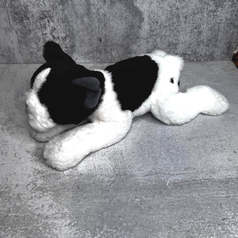 FAO Schwarz Boston Terrier French Bulldog Plush Black White Lying Dog 13in 2023